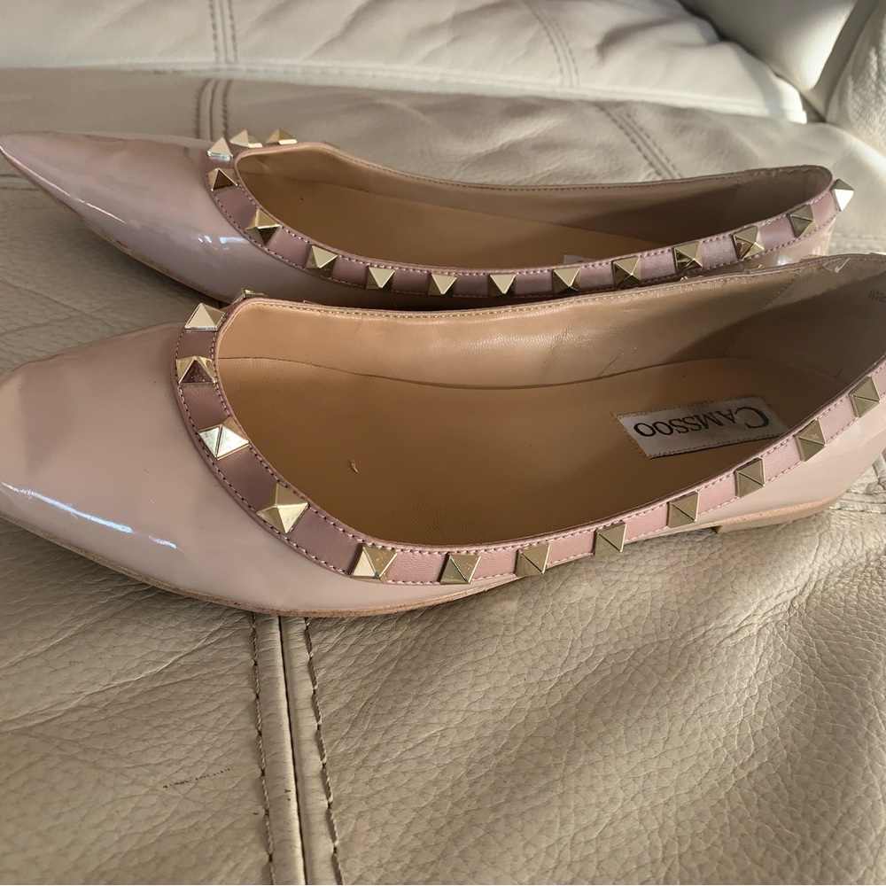 CAMSSOO Womens FLAT Leather Pointed Toe None Loafers, Light Pink, Size 7.,5